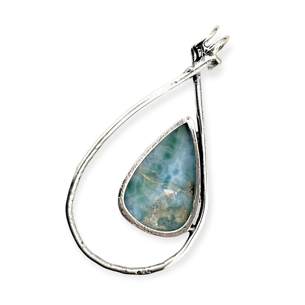 Larimar Natural Caribbean Gemstone 925 Silver Pendant Necklace - Picture 2 of 5